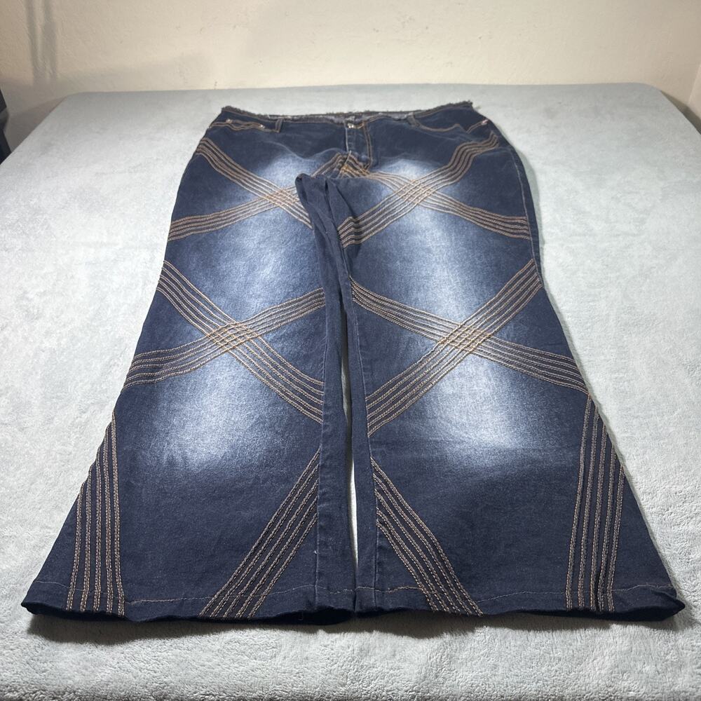 Y2K 2000s Gothic Striped Embossed Beyond Baggy Jeans Wms 20w 40x27 Hamilton Wide